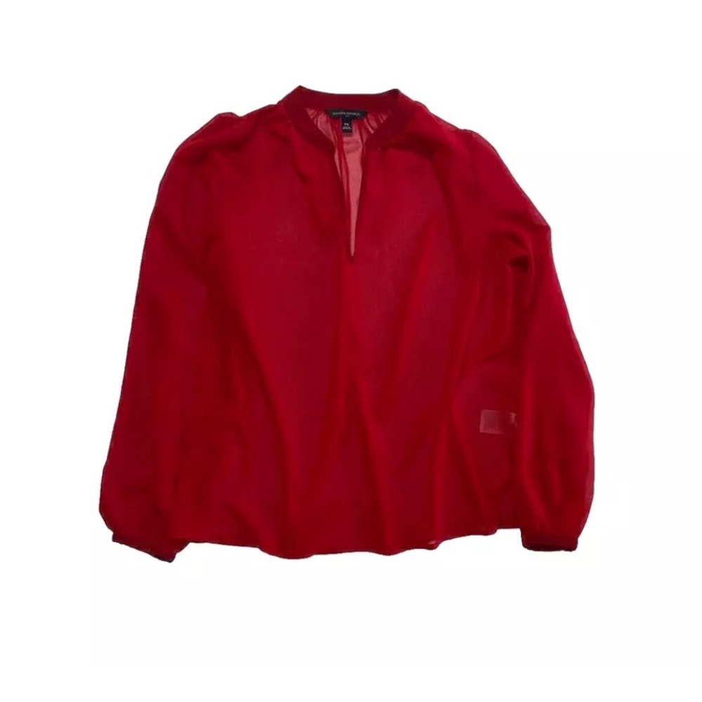 Banana Republic Red Sheer Popover Top Size XS Long Sleeve Blouse Shirt